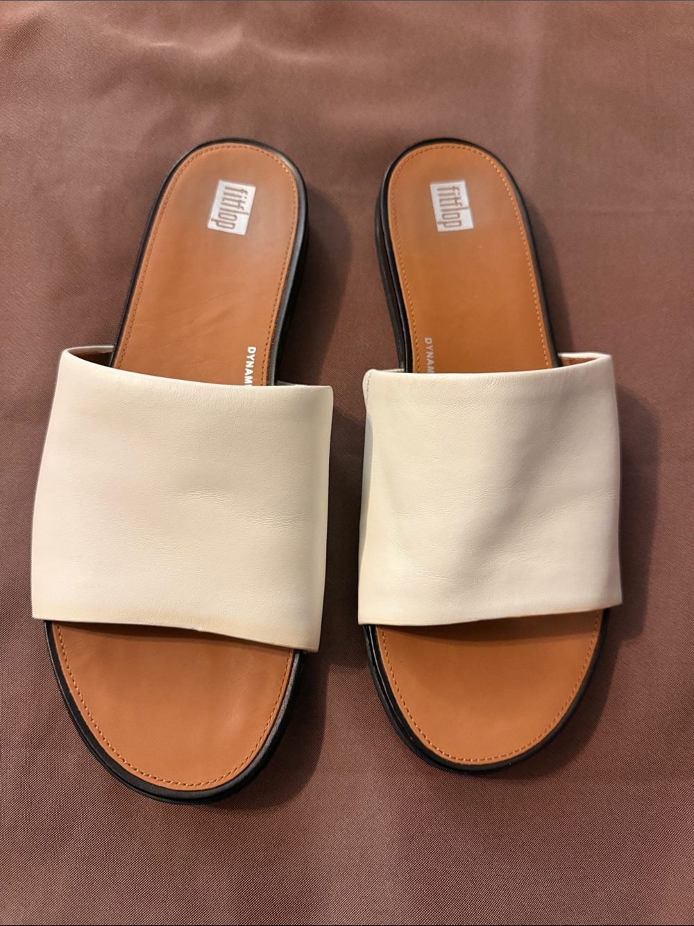 Frye Cream Leather Wide-Band Slide Sandals